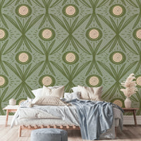 Muted green floral mural for cozy interiors
