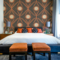 Bold floral wall design with earthy contrast
