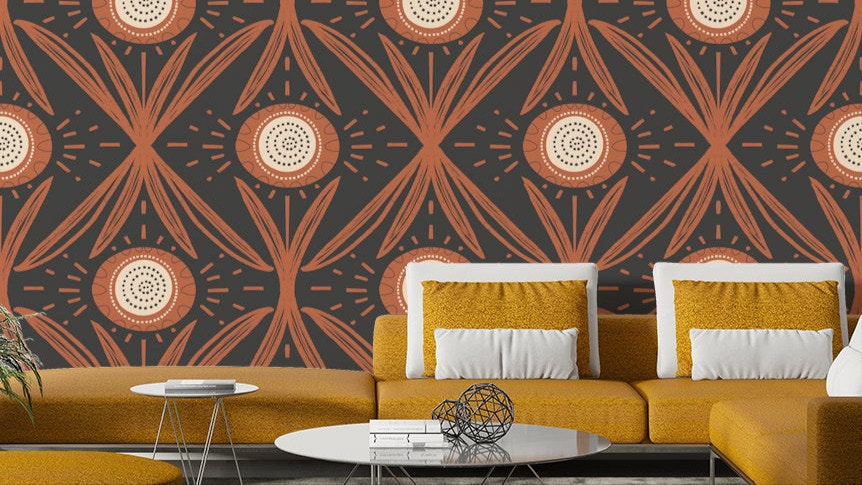 Retro-inspired folk blooms in warm tones
