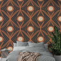 Folk Bloom Radiance Terracotta Charcoal wallpaper
