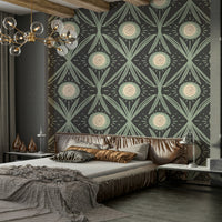 Charcoal background with sage floral pattern
