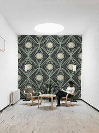 Folk-style blooms in earthy green tones
