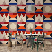 Mural wallpaper with layered triangle design

