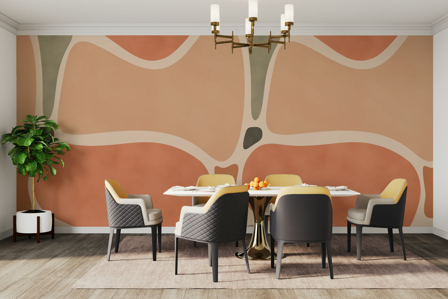 Full view of Terracotta Shapes mural wallpaper
