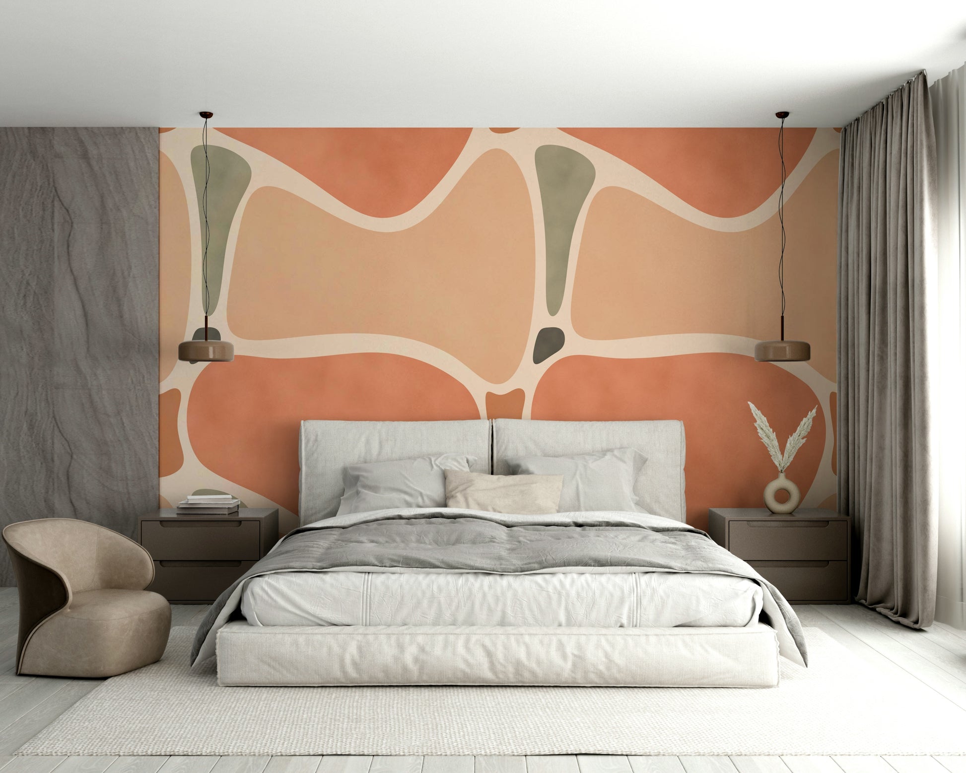 Abstract mural wallpaper in terracotta tones


