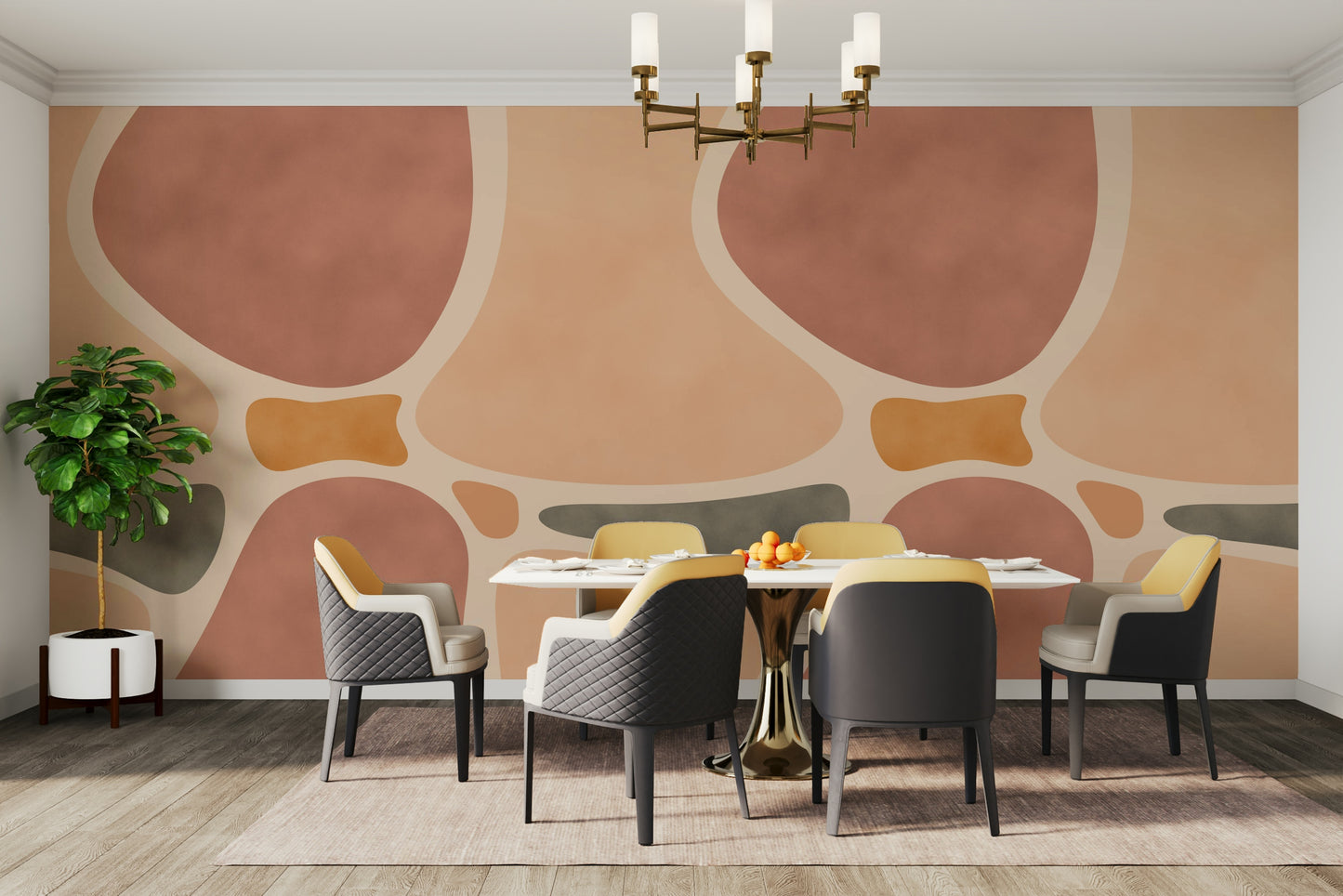 Soft curves and clay tones in wallpaper


