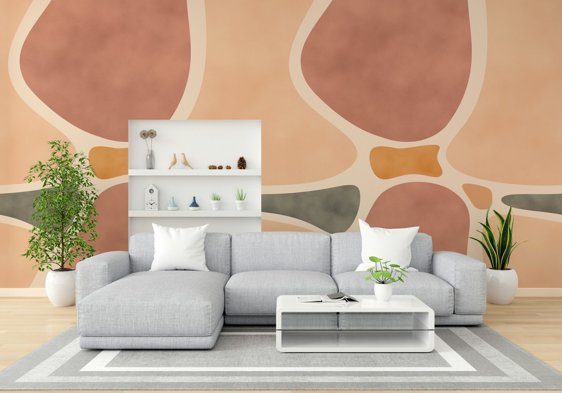 Neutral pottery wall mural for interiors

