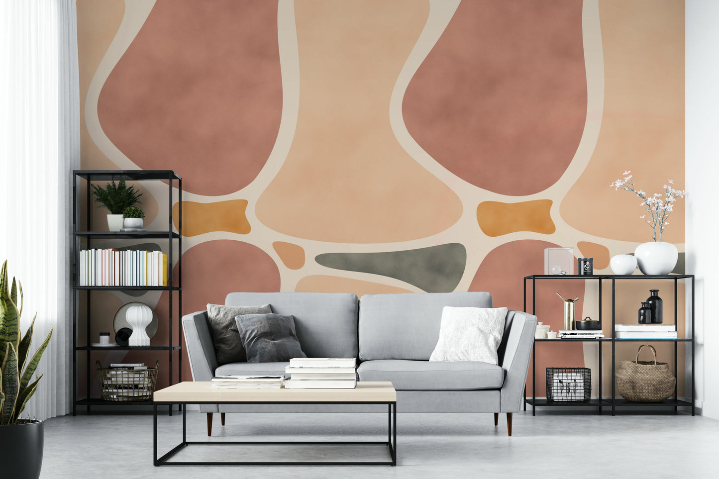 Artistic ceramic form wallpaper in warm palette

