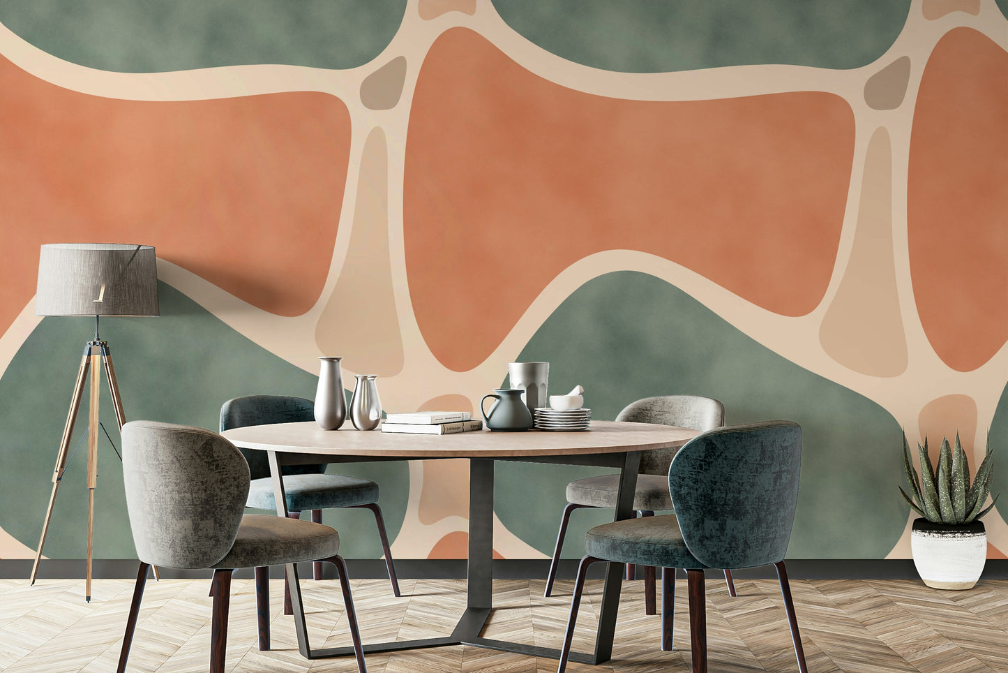 Calm abstract shapes in stone and terracotta

