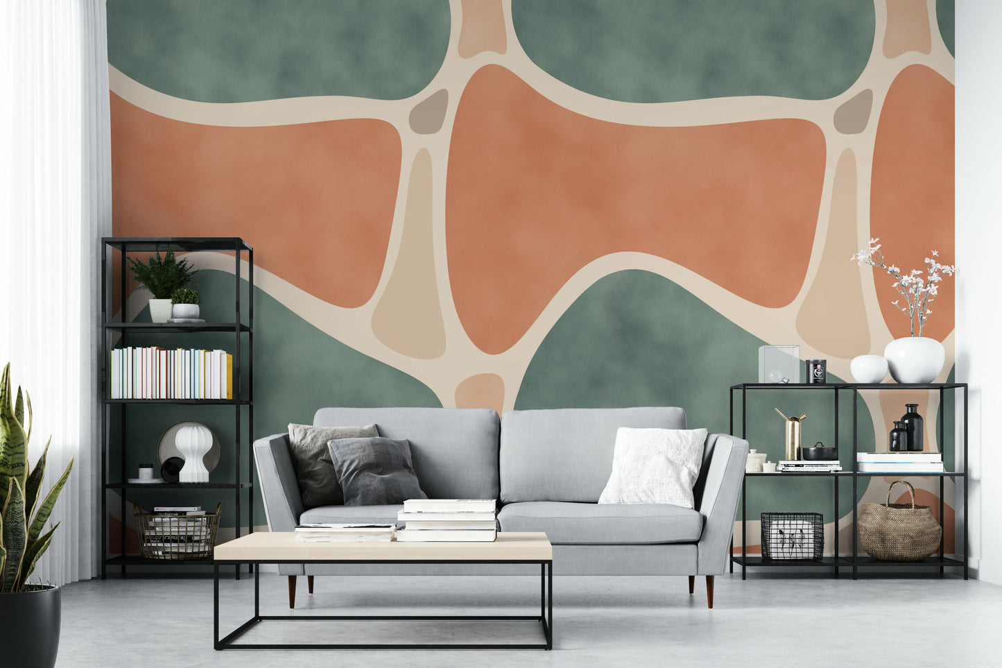 Minimalist mural with organic color shapes

