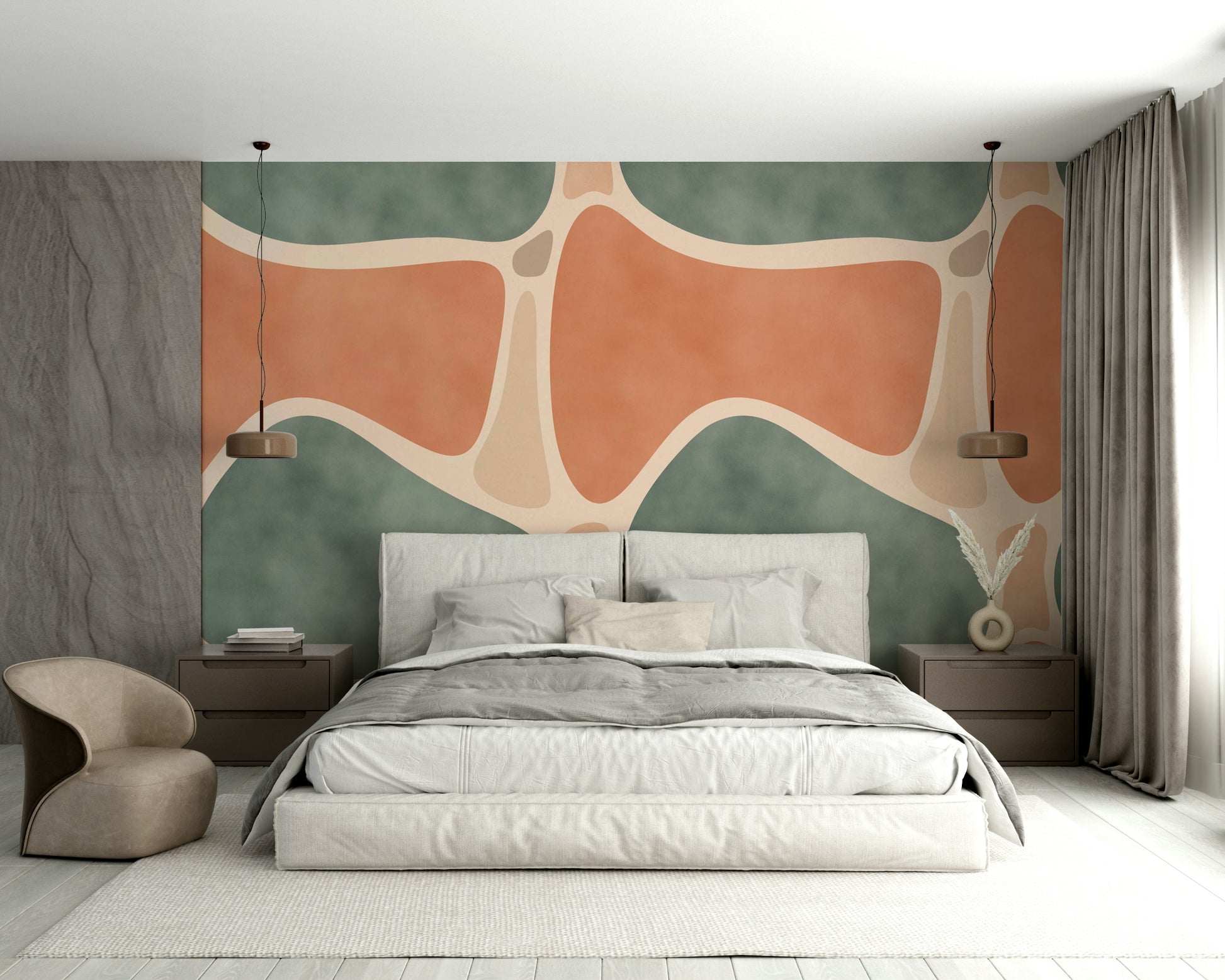 Warm-toned abstract wallpaper for interiors

