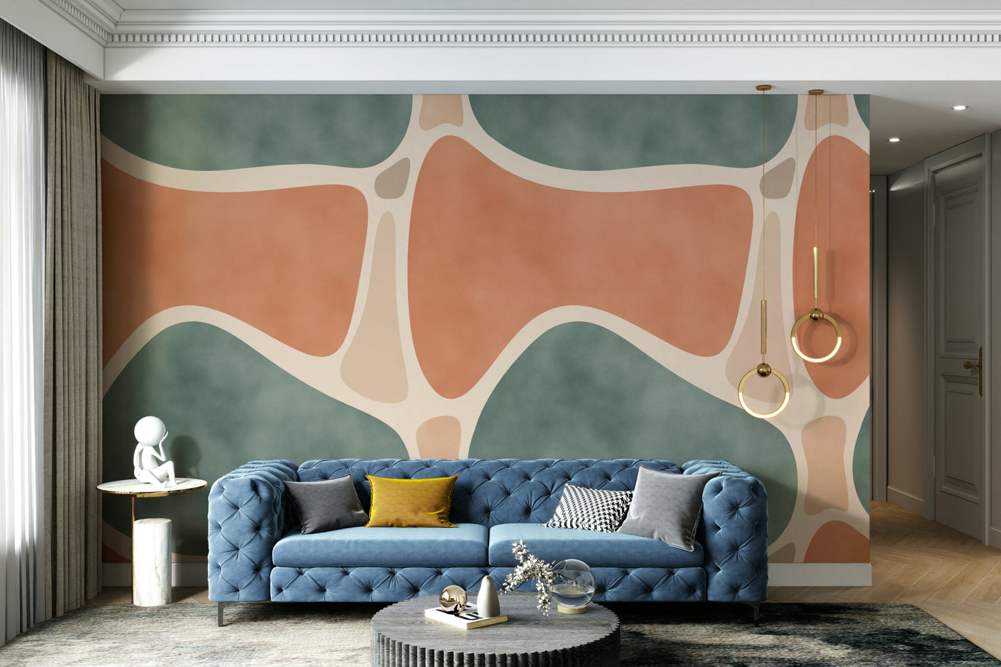 Abstract wall mural in clay and sand hues

