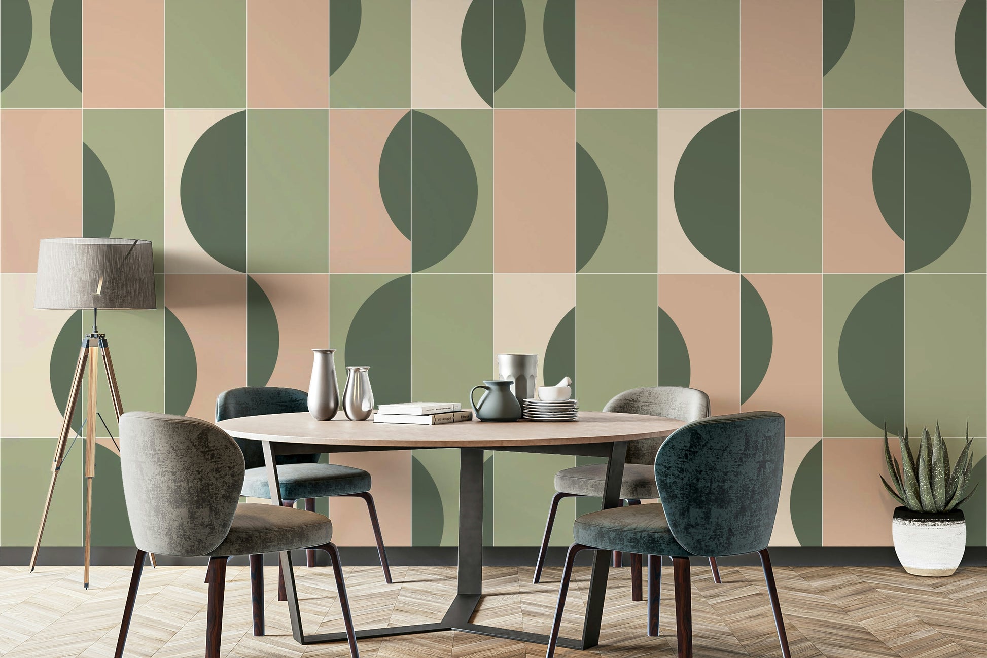 Geometric and floral mix mural wallpaper

