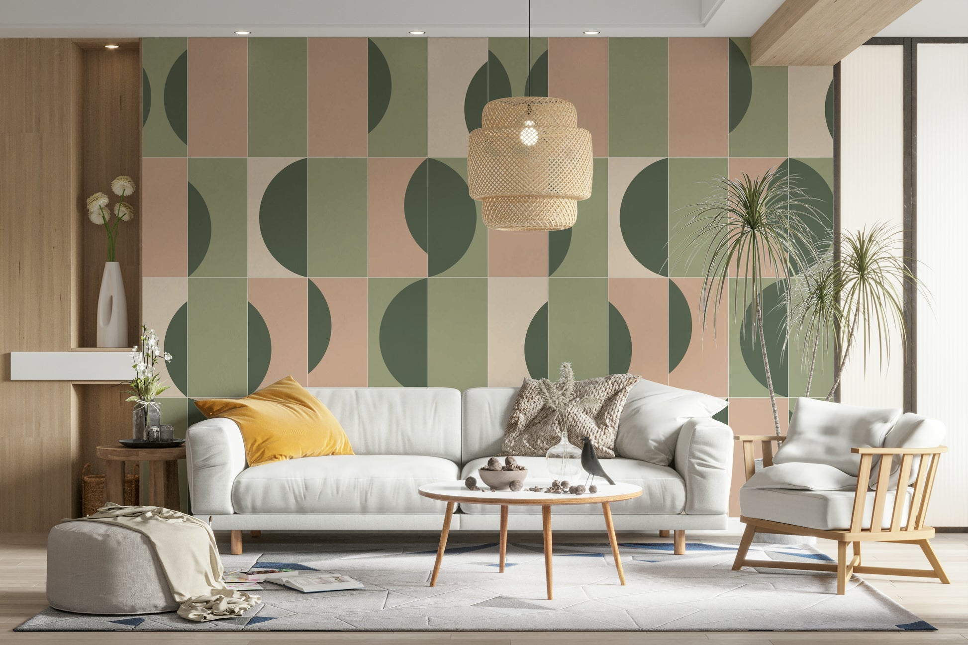 Garden-themed grid mural wallpaper

