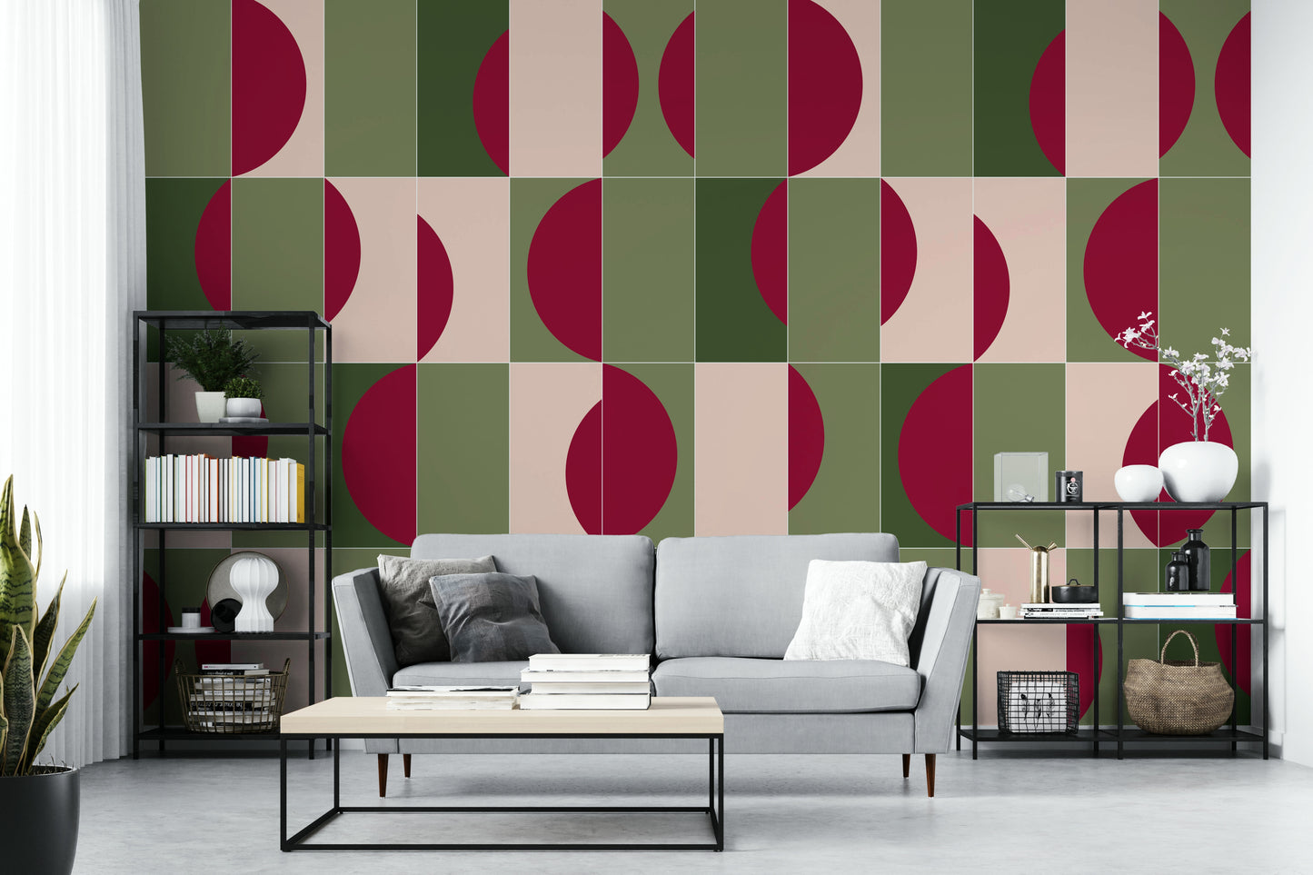 Soft botanical tile wallpaper for interiors

