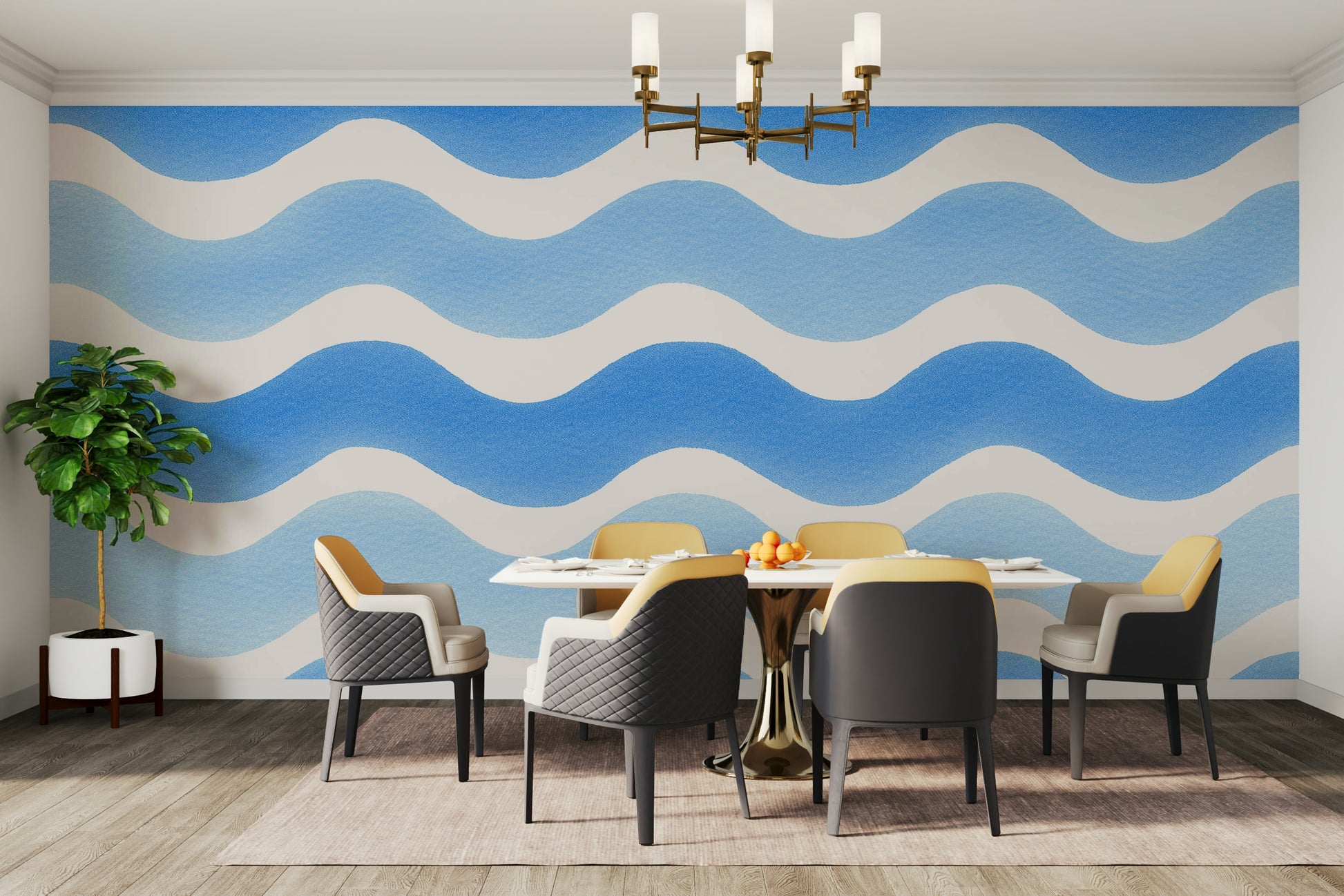 Full view of Watercolor Wave Rhythm mural

