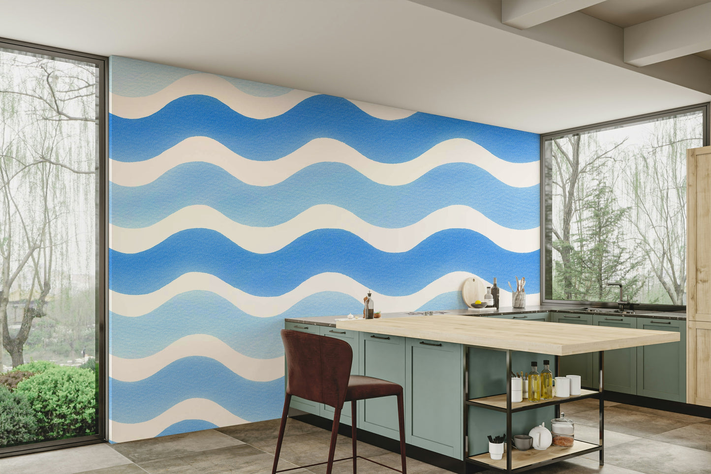 Artistic wave wallpaper for living spaces

