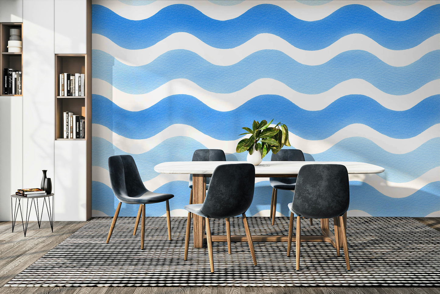 Wall mural with curved watercolor strokes

