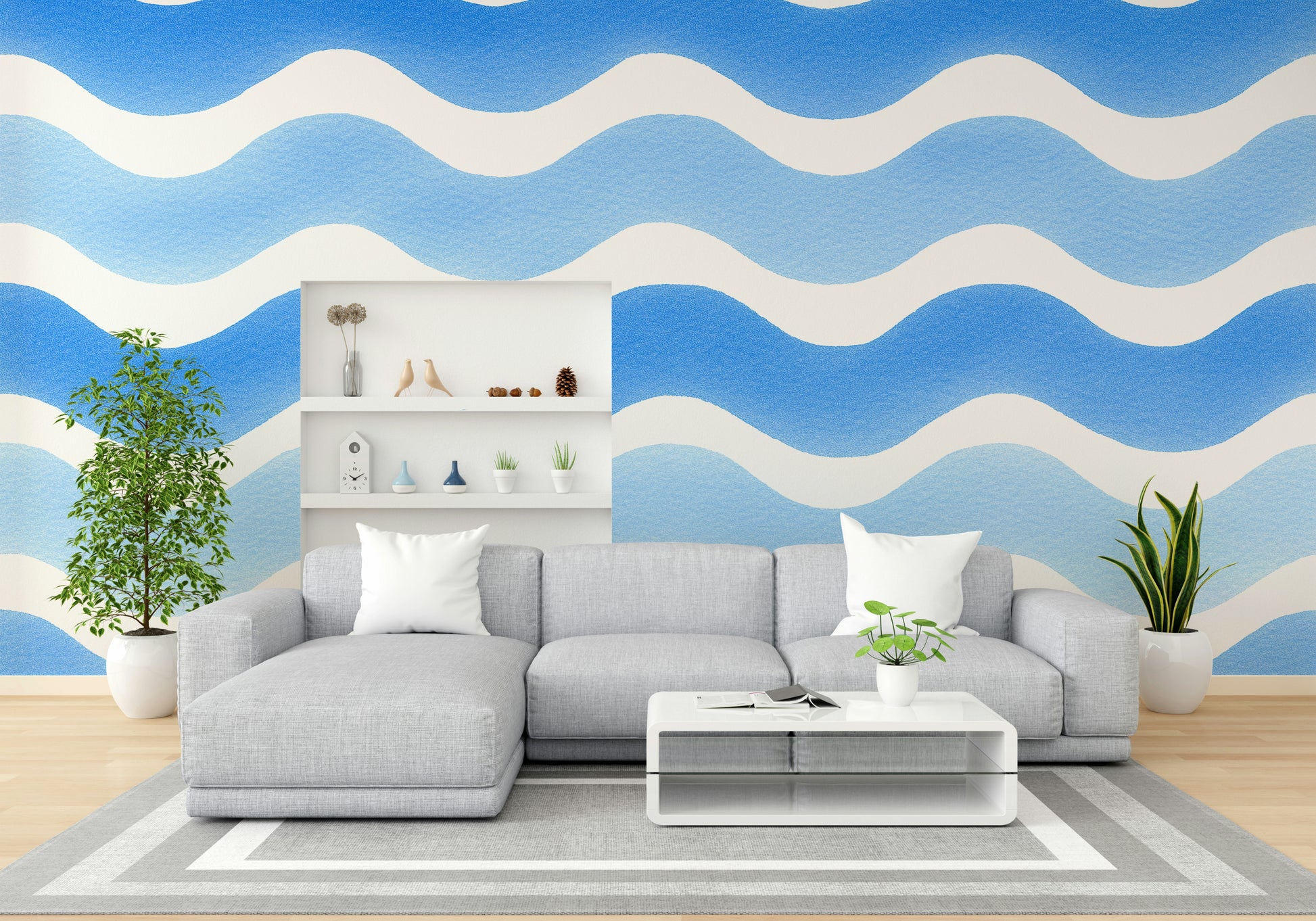 Soft wave mural wallpaper with watercolor effect

