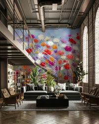 Gentle flower mural with textile effect

