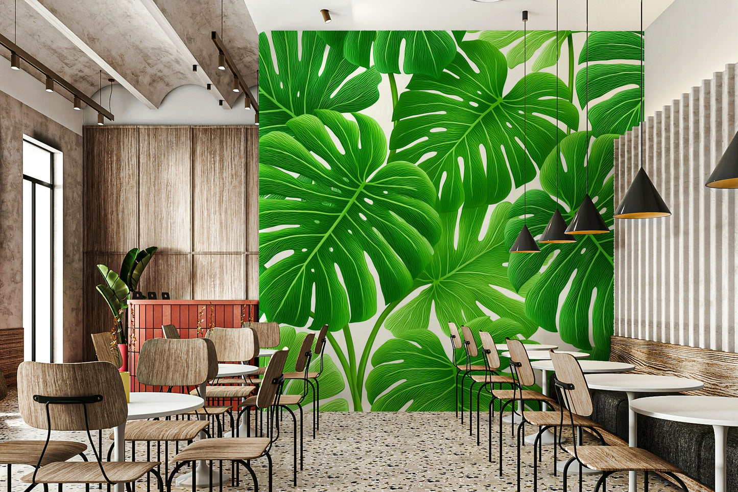 Botanical mural wallpaper in layered greens


