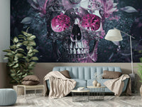 Gemstone Skull Bloom mural wallpaper full view

