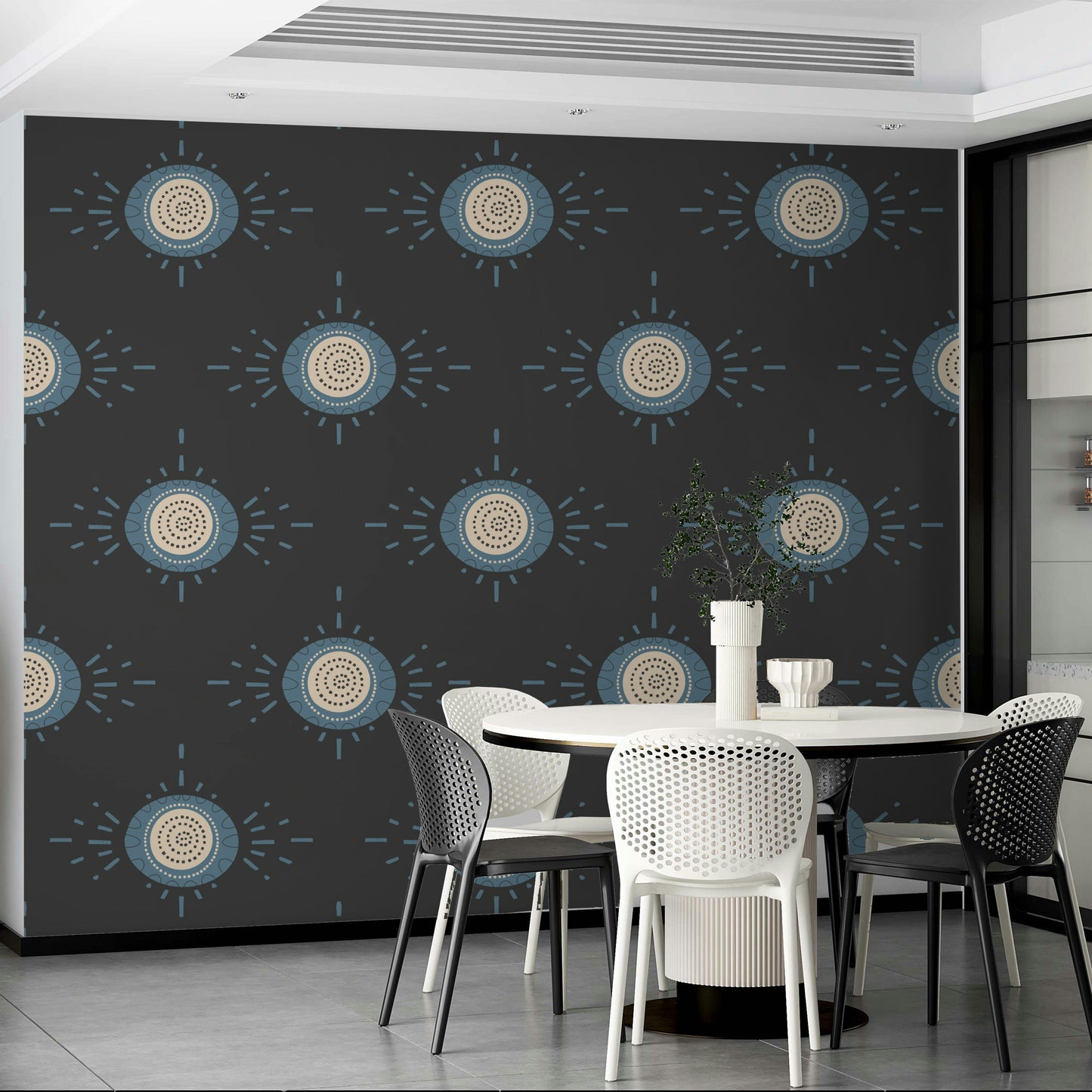 Folk Bloom Light Dusty Blue Scandinavian Mid Mod Floral Wallpaper⁠