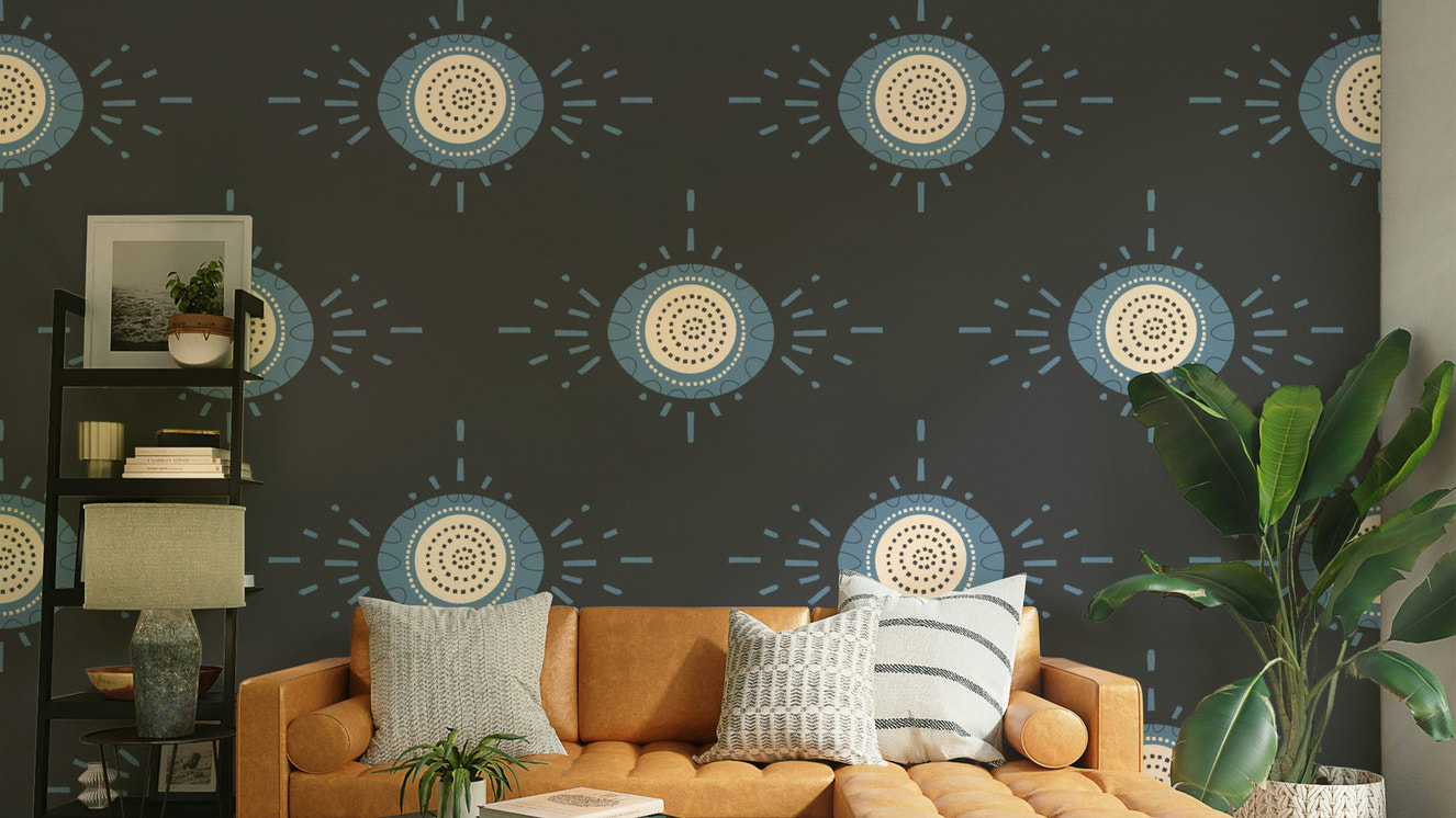 Folk Bloom Light Dusty Blue Scandinavian Mid Mod Floral Wallpaper⁠