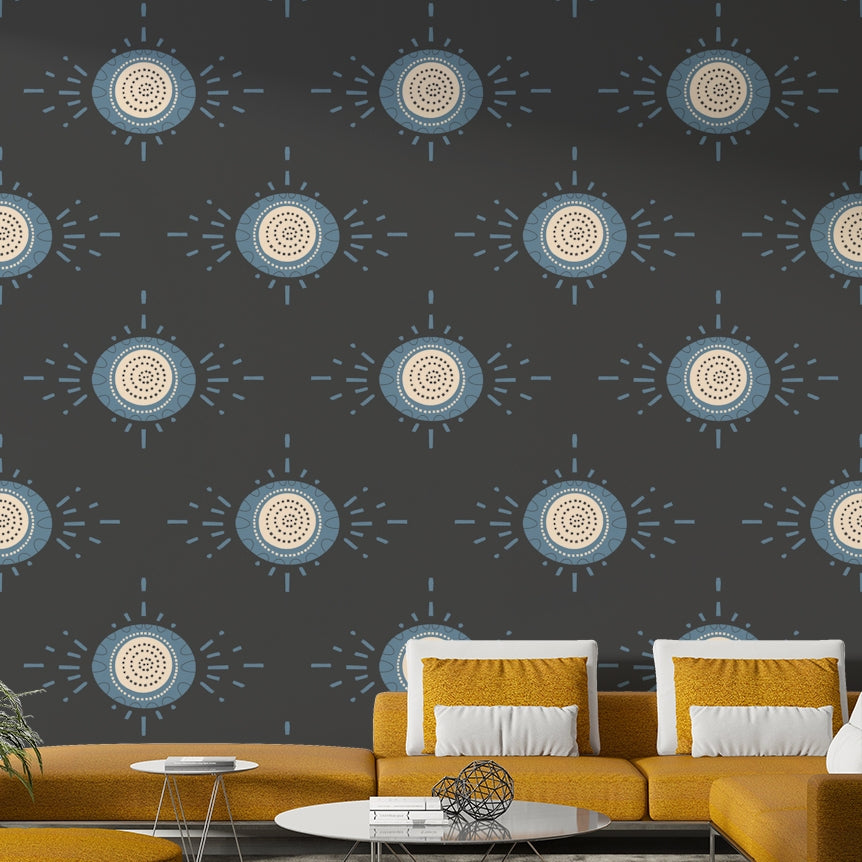 Folk Bloom Light Dusty Blue Scandinavian Mid Mod Floral Wallpaper⁠