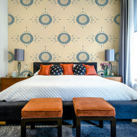 Light floral wallpaper with mid-mod influence