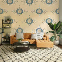 Entryway with mid-century floral mural wallpaper
