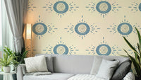 Scandinavian floral mural with soft blue tones