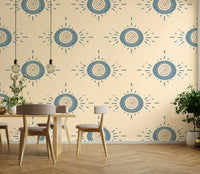 Soft tone mural with structured floral layout

