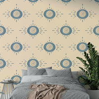 Calm wall mural in blue and cream palette