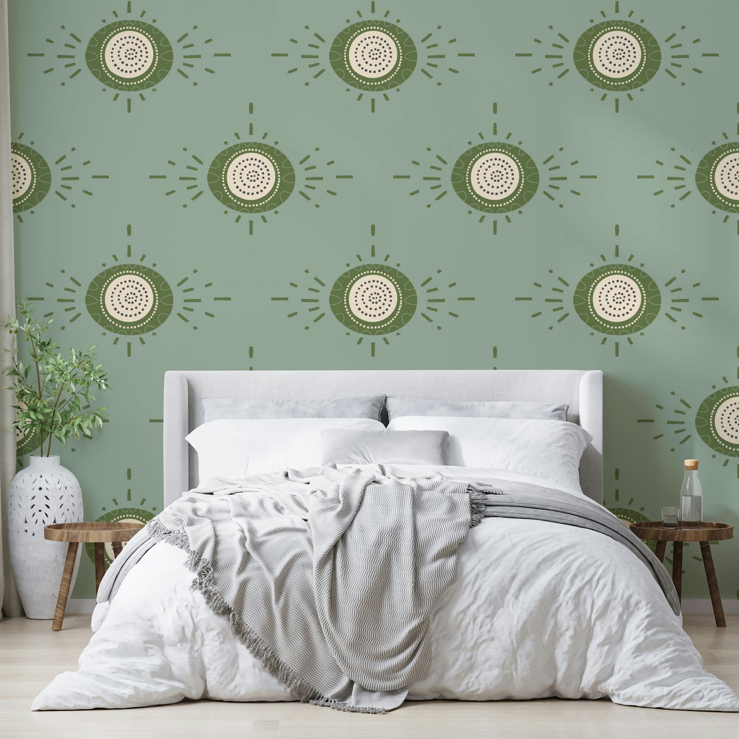 Sage floral mural wallpaper for bedroom walls

