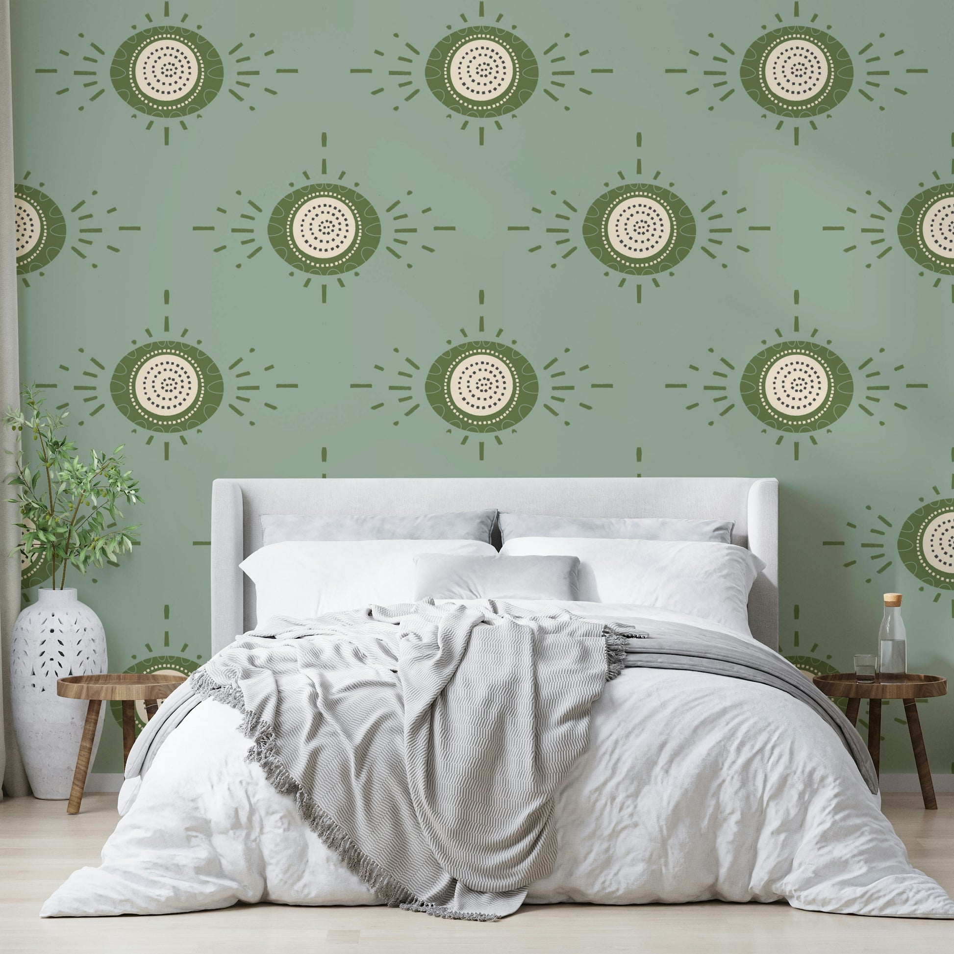 Sage floral mural wallpaper for bedroom walls

