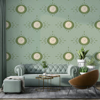Calm interior with mid-century floral wallpaper

