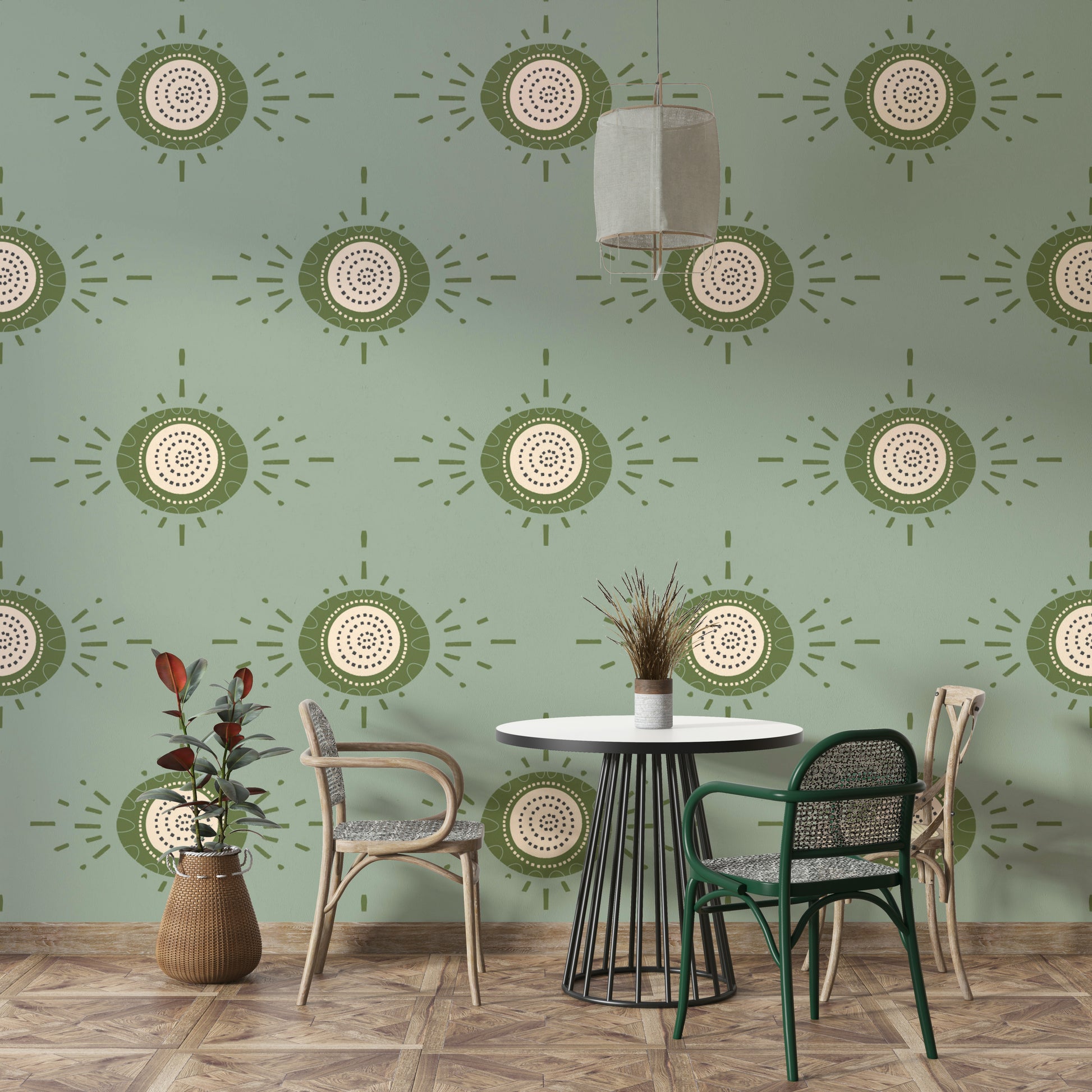 Bloom mural wallpaper in sage and olive green
