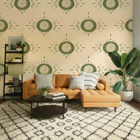Cream background with soft green flower shapes

