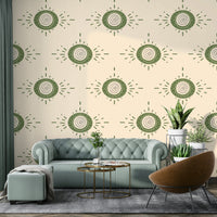 Olive green floral mural for hallway walls

