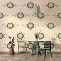 Cream and olive Scandinavian mid-mod flower design

