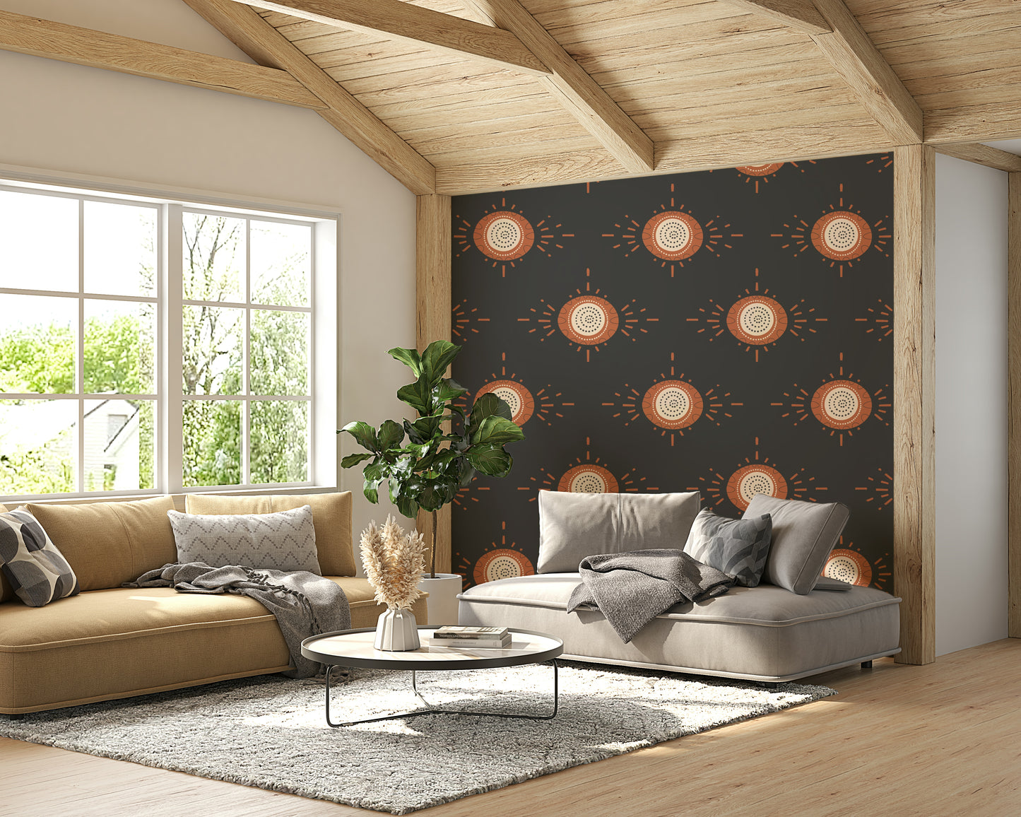 Mid-century modern floral wallpaper full view

