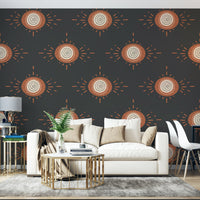 Folk Bloom mural in terracotta and charcoal tones

