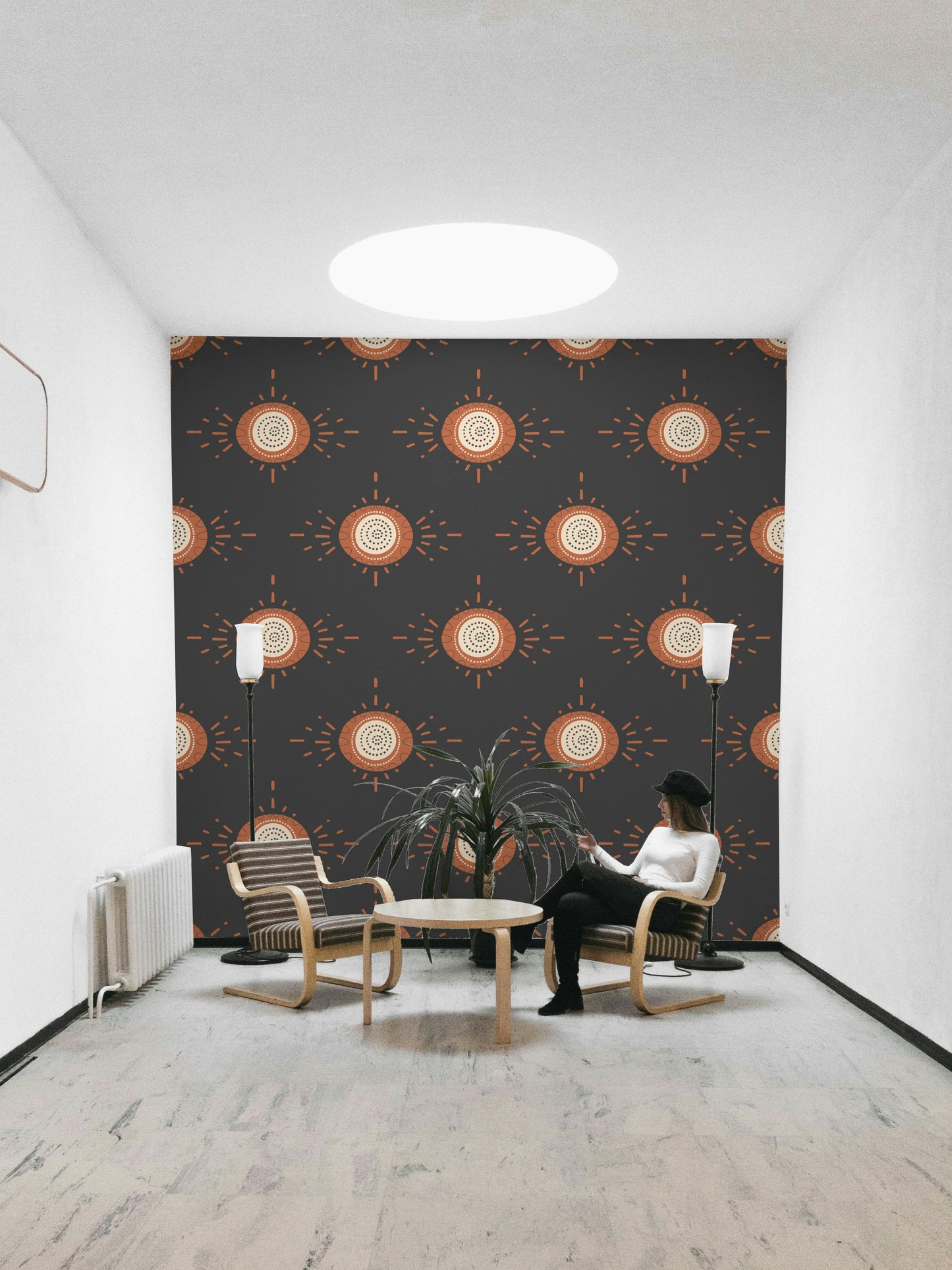 Light terracotta floral pattern with graphic structure

