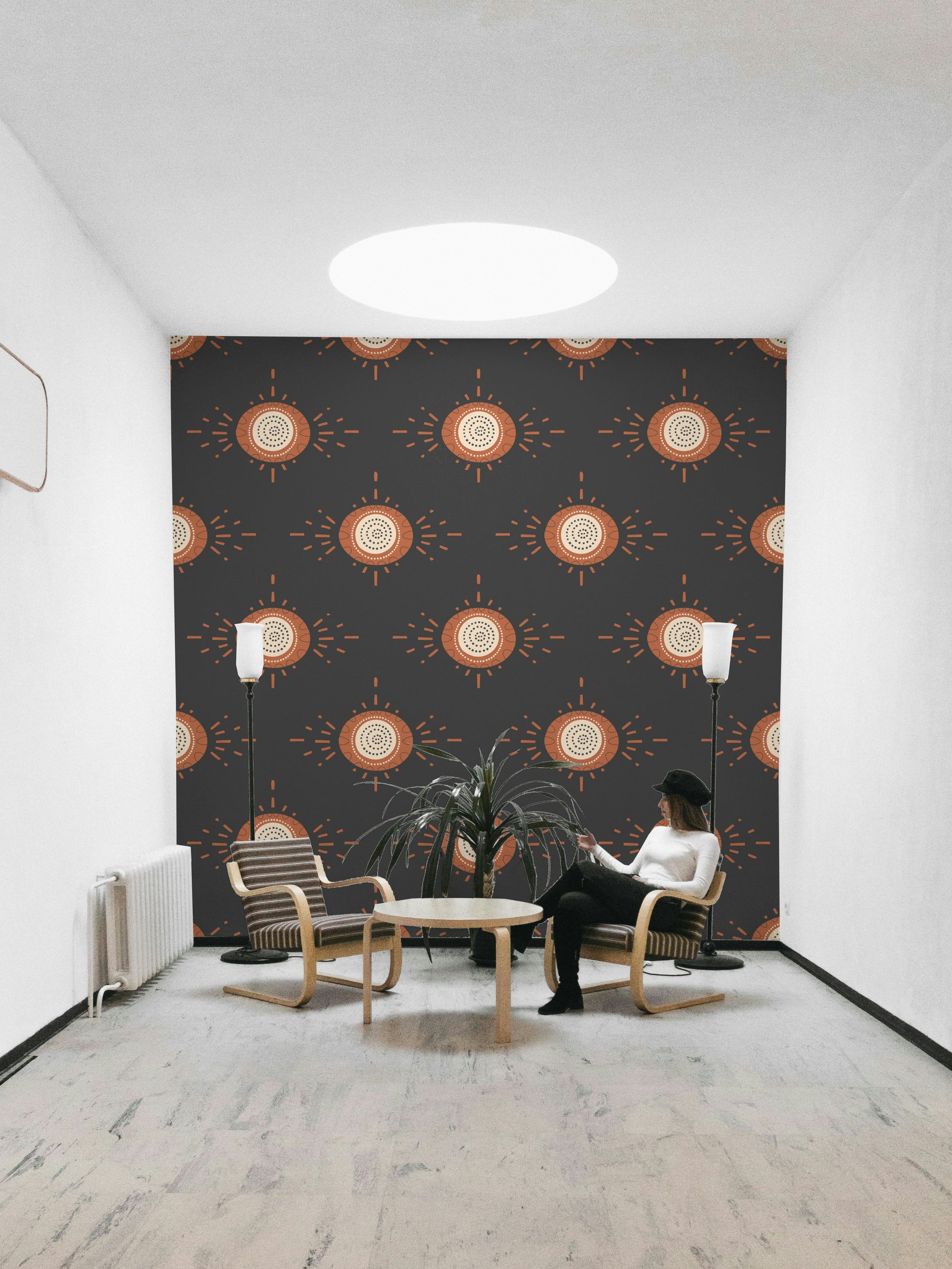 Light terracotta floral pattern with graphic structure

