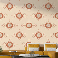 Folk Bloom mural wallpaper in terracotta and cream