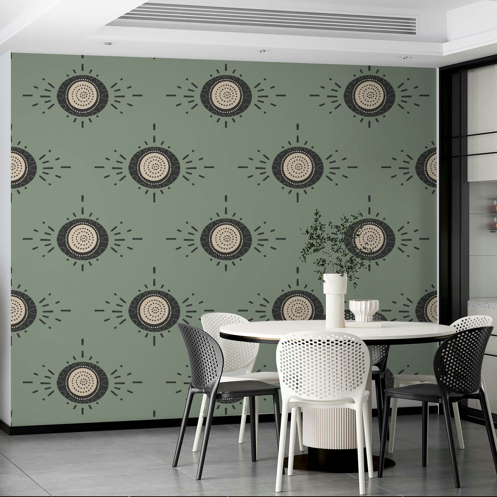 Light charcoal floral lines in mural wallpaper