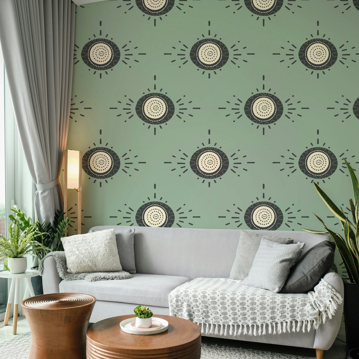 Scandinavian-inspired flower wallpaper in neutral tones