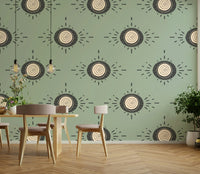Minimalist space with soft green floral mural
