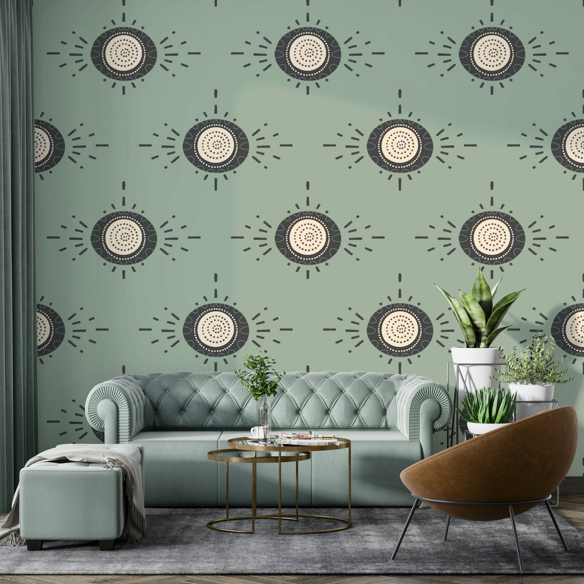 Sage green and charcoal wallpaper full view

